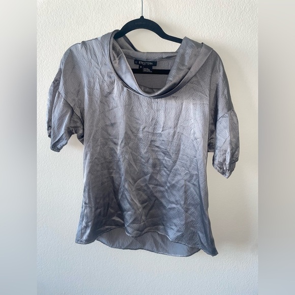 Etcetera dark grey 100% silk t shirt crew collared blouse - Picture 1 of 3